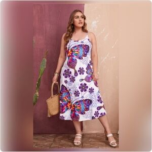 *Plus Floral & Butterfly Print Cami Dress
